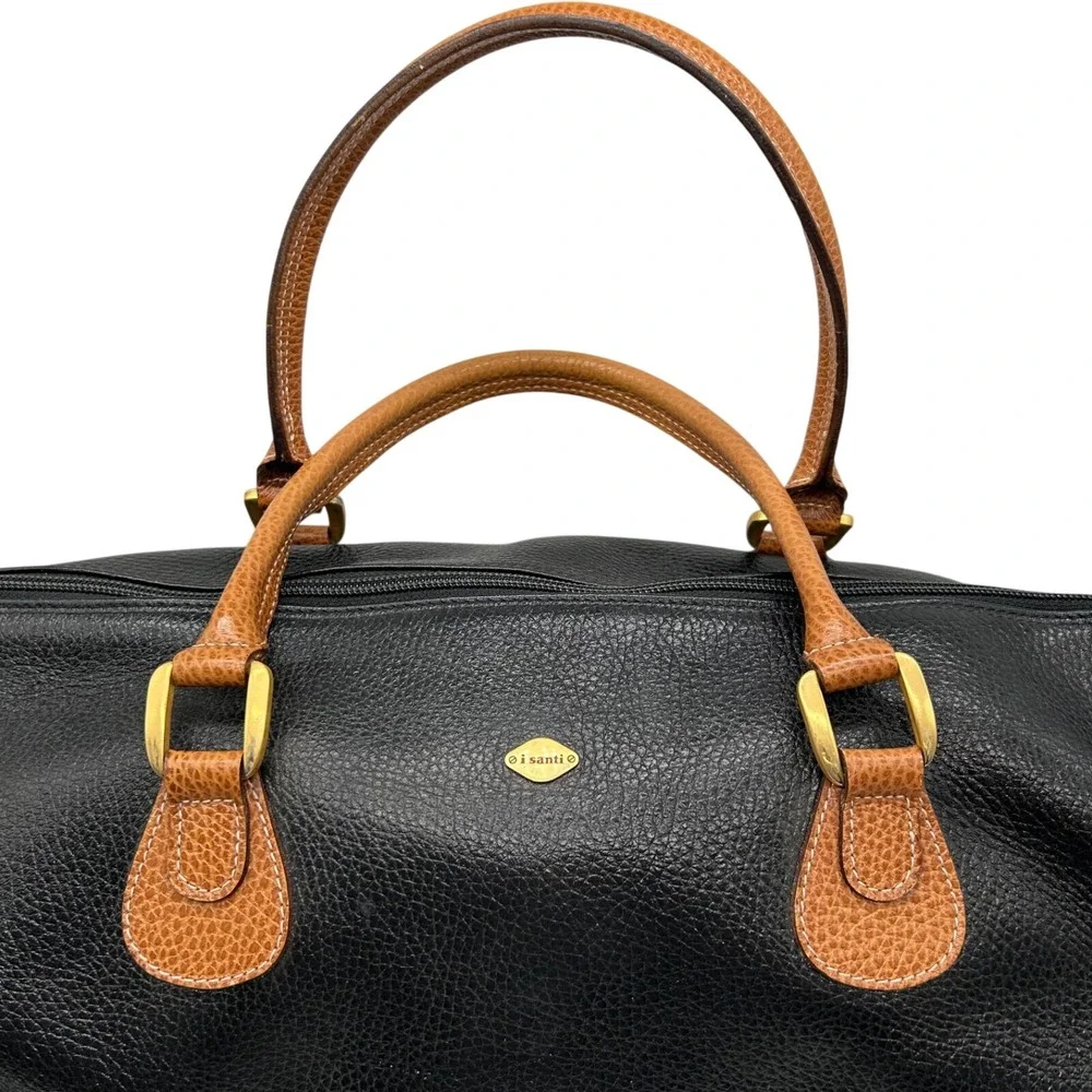 I‎ Santi Duffel Overnight Bag Leather Made In Italy Black Brown Top Handle EUC